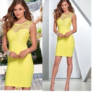 NWOT Venus Yellow Bodycon Dress Lace Detail Party Evening Occasion Size Medium